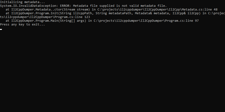 Error within Il2CppDumper